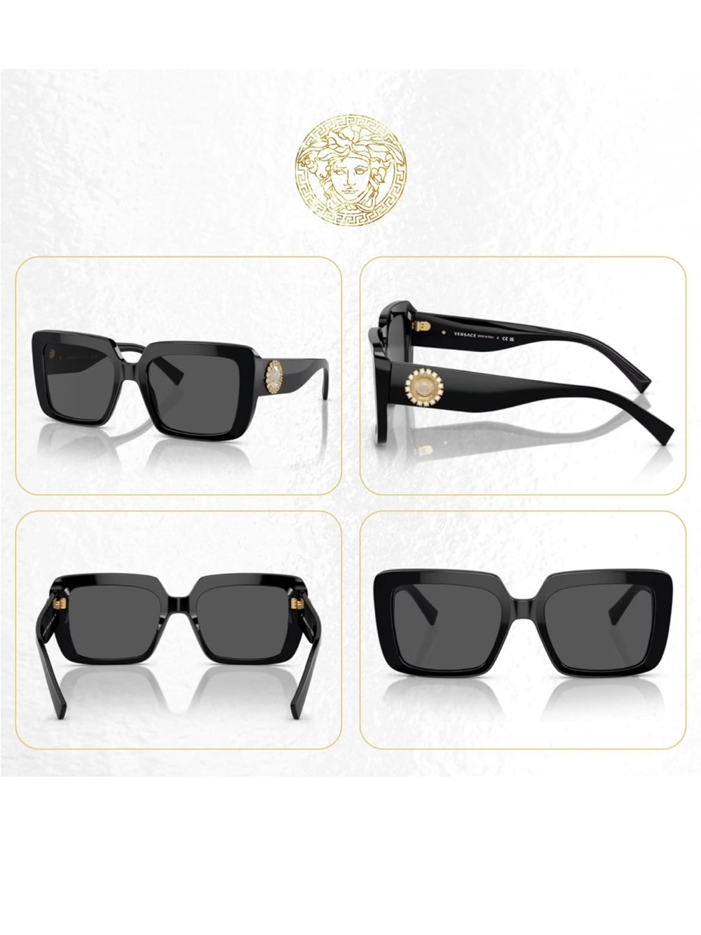 Versace Black Square Sunglasses with Gold Crystal Medallion VE4384b - Picture 12 of 12